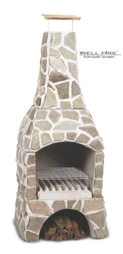 Grillkamin Wellfire LANDAU Rot-braun Mit Natursteinverkleidung