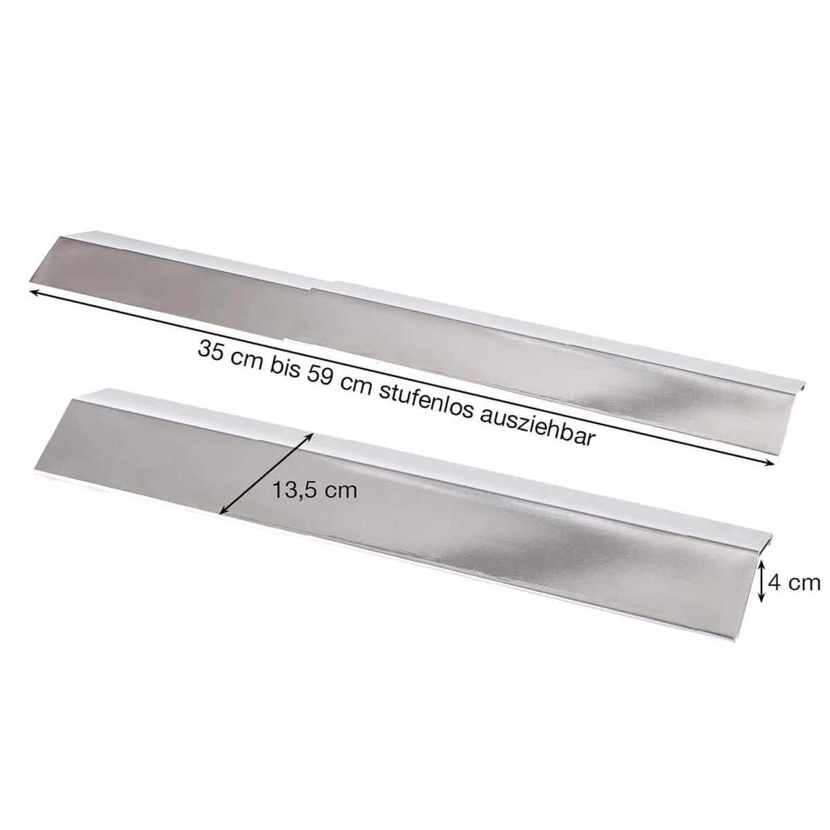 Edelstahl Flammblech Schmal, Variabel 35-59 Cm/13,5 Cm - Universal Flammabdeckung 1 Edelstahl Flammblech Schmal, Variabel 35-59 Cm/13,5 Cm - Universal Flammabdeckung