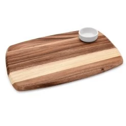 Servierset Mit Dipschale - Akazienholz - 36 X 25 X 1,5cm - Mit Porzellanschlale