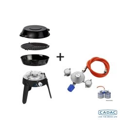 CADAC SAFARI CHEF 30 LITE LP DUAL GAS - 30mBar - Topfständer, Grillrost, Pfanne/Deckel, Power KIT -Warmes BBQ-Restaurant 20800 cadac safari chef 2 le 30mbar power pak 01 1280x1280