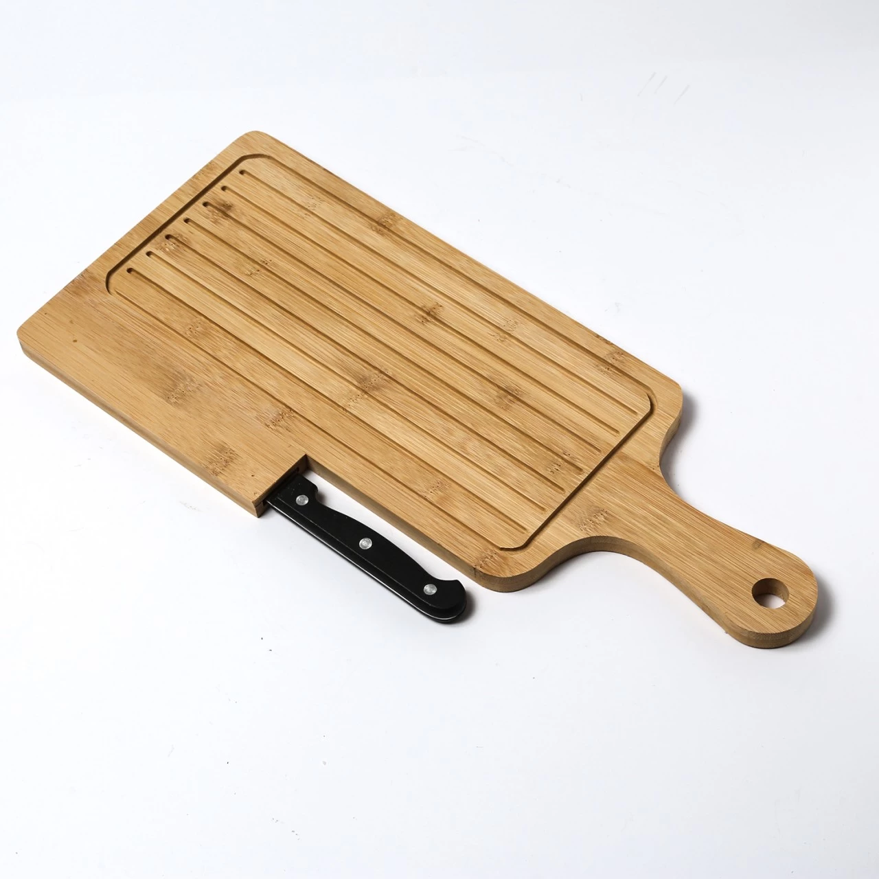 Brotschneidebrett Mit Brotmesser - Krümelrillen - Bambus - 19x45x1,5cm 1 Brotschneidebrett Mit Brotmesser - Krümelrillen - Bambus - 19x45x1,5cm