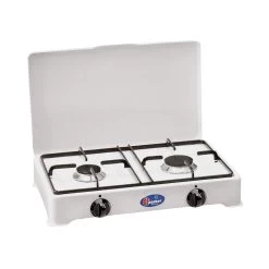 Parker® PARKER Zweiflammiger Kocher - Weiß Emailliert - Zündsicherung - 2,3kW, 1,65kW