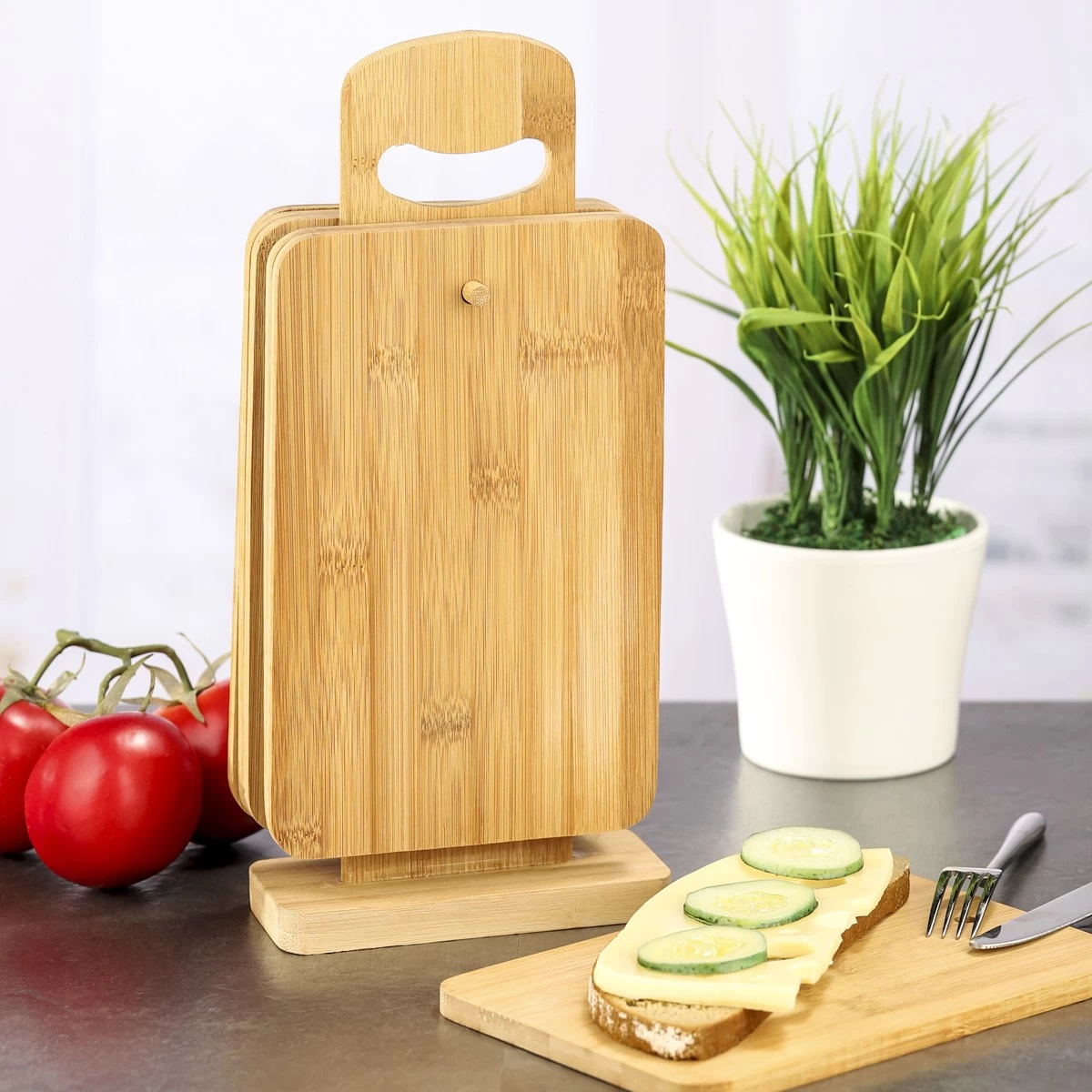 Frühstücksbrett - Bambus - Inkl. Holzständer - 22 X 15 X 0,8cm - 6er Set 2 Frühstücksbrett - Bambus - Inkl. Holzständer - 22 X 15 X 0,8cm - 6er Set – Bild 2