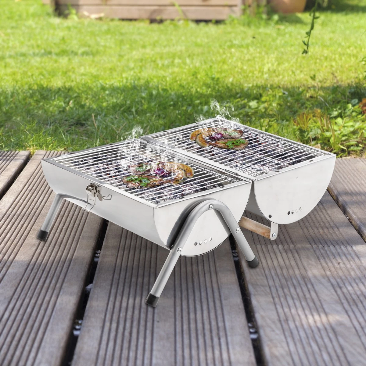 Picknick Grill - Edelstahl - Grillhöhe Ca. 17cm - Inkl. Zwei Kohleroste 1 Picknick Grill - Edelstahl - Grillhöhe Ca. 17cm - Inkl. Zwei Kohleroste