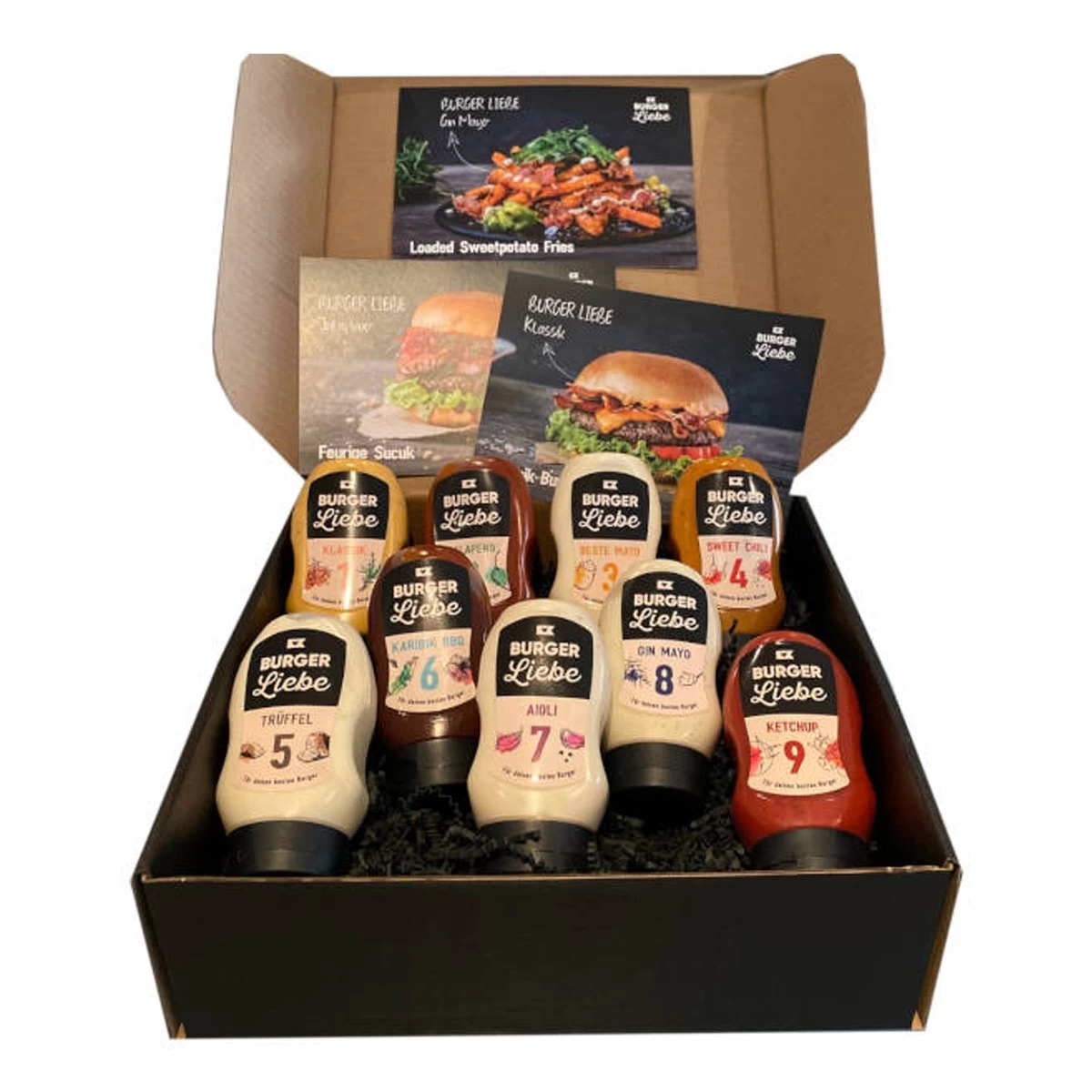 BURGER LIEBE - Geschenkset Mit 9 Burgersaucen - Für Alle Turmbauer Da Draußen! 1 BURGER LIEBE - Geschenkset Mit 9 Burgersaucen - Für Alle Turmbauer Da Draußen!