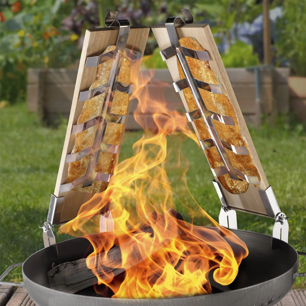 2 X Flammlachsbrett Lanceolata Tanne - Mit Edelstahl Gestellen - 44 X 15,5 X 1,5cm 3 2 X Flammlachsbrett Lanceolata Tanne - Mit Edelstahl Gestellen - 44 X 15,5 X 1,5cm – Bild 3