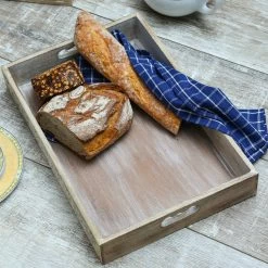 Tablett - Dekotablett - Blumenbordüre - Mangoholz - L: 45cm - B: 30,5cm - Weiß Gelbeicht