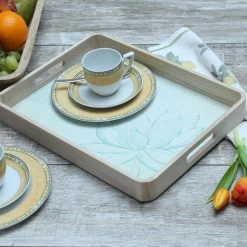 Tablett LOTUS - Dekotablett - Holz - L: 40cm - B: 30cm - Weiß, Grün -Warmes BBQ-Restaurant 29744 tablett lotus dekotablett weiss 4 1280x1280