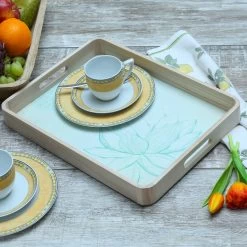 Tablett LOTUS - Dekotablett - Holz - L: 40cm - B: 30cm - Weiß, Grün -Warmes BBQ-Restaurant 29744 tablett lotus dekotablett weiss 5 1280x1280