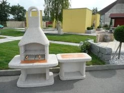 Grillkamin Wellfire SIESTA Weiß Mit Betonhaube, Inkl. Beistelltisch Ohne Tür