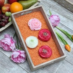 Tablett - Dekotablett - Blumenbordüre - Mangoholz - L: 34,7cm - B: 20cm - Weiß Gebleicht -Warmes BBQ-Restaurant 3458 tablett dekotablett 3 1280x1280