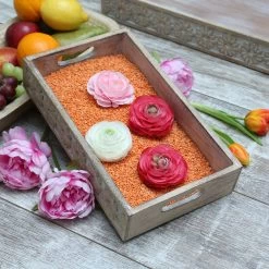 Tablett - Dekotablett - Blumenbordüre - Mangoholz - L: 34,7cm - B: 20cm - Weiß Gebleicht