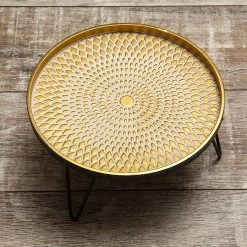 Tablett - Dekotablett - Mit 3 Füßen - Metall - H: 14,5cm - D: 28cm - Gold, Schwarz -Warmes BBQ-Restaurant 3459 tablett dekotablett gross 2 1280x1280