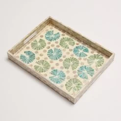 Tablett - Dekotablett - Mediterranes Muster - Keramik - L: 38cm - B: 29cm - Natur, Grün, Blau, Weiß -Warmes BBQ-Restaurant 3460 tablett dekotablett 1 1280x1280