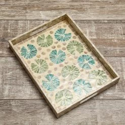 Tablett - Dekotablett - Mediterranes Muster - Keramik - L: 38cm - B: 29cm - Natur, Grün, Blau, Weiß -Warmes BBQ-Restaurant 3460 tablett dekotablett 2 1280x1280