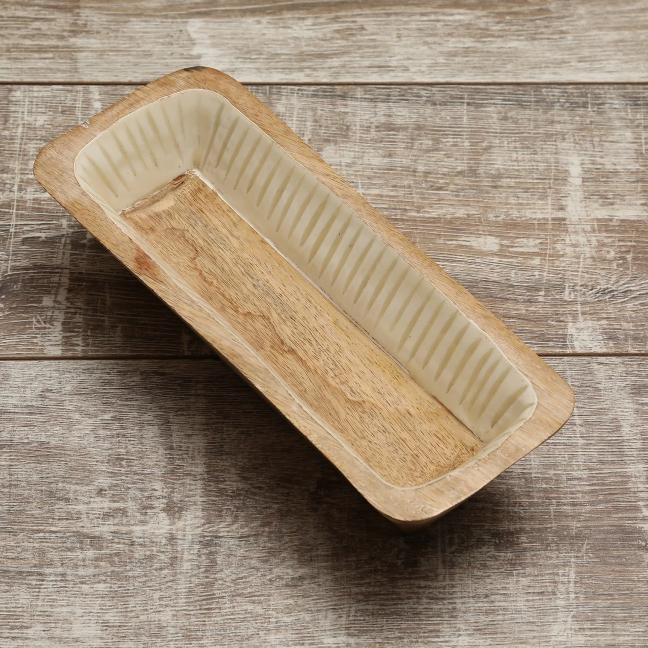 Dekoschale - Rechteckig - Mangoholz - L: 30cm - H: 8cm - Natur, Weiß 3 Dekoschale - Rechteckig - Mangoholz - L: 30cm - H: 8cm - Natur, Weiß – Bild 3