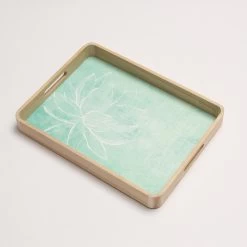 Tablett LOTUS - Dekotablett - Holz - L: 40cm - B: 30cm - Grün, Weiß -Warmes BBQ-Restaurant 3479 tablett lotus dekotablett gruen 1 1280x1280