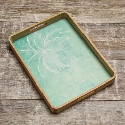 Tablett LOTUS - Dekotablett - Holz - L: 40cm - B: 30cm - Grün, Weiß -Warmes BBQ-Restaurant 3479 tablett lotus dekotablett gruen 2 1280x1280