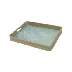 Tablett LOTUS - Dekotablett - Holz - L: 40cm - B: 30cm - Grün, Weiß