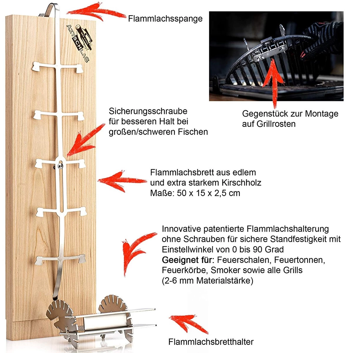 Axtschlag Flammlachsbrett – XXL Kirschholz 3 Axtschlag Flammlachsbrett – XXL Kirschholz – Bild 3