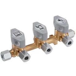 Gas Verteilerblock 3fach - Für Gasleitungen - Messing - RVS 8mm