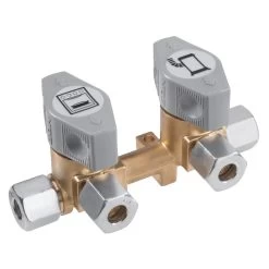 Gas Verteilerblock 2fach - Für Gasleitungen - Messing - RVS 8mm