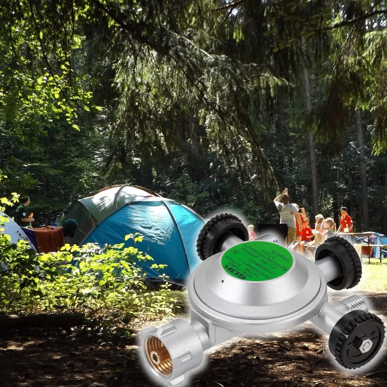 Dreifach Niederdruckregler 30mbar EN61 - 1kg/h - CAMPING 2 Dreifach Niederdruckregler 30mbar EN61 - 1kg/h - CAMPING – Bild 2