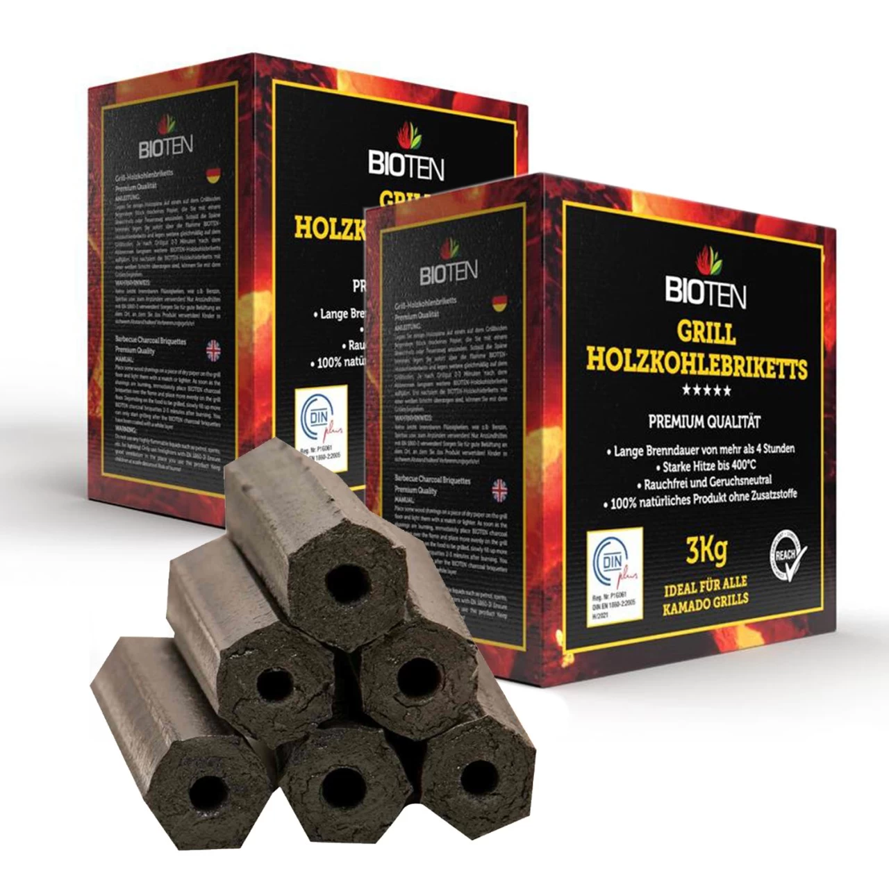 BIOTEN Premium Grill Holzkohlebriketts 2x3kg 1 BIOTEN Premium Grill Holzkohlebriketts 2x3kg