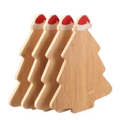 Schneidebrett Tannenbaum Mit Mütze - Vesperbrett - Holz - Griff - L: 24,6cm - B: 20cm - Natur - 4St