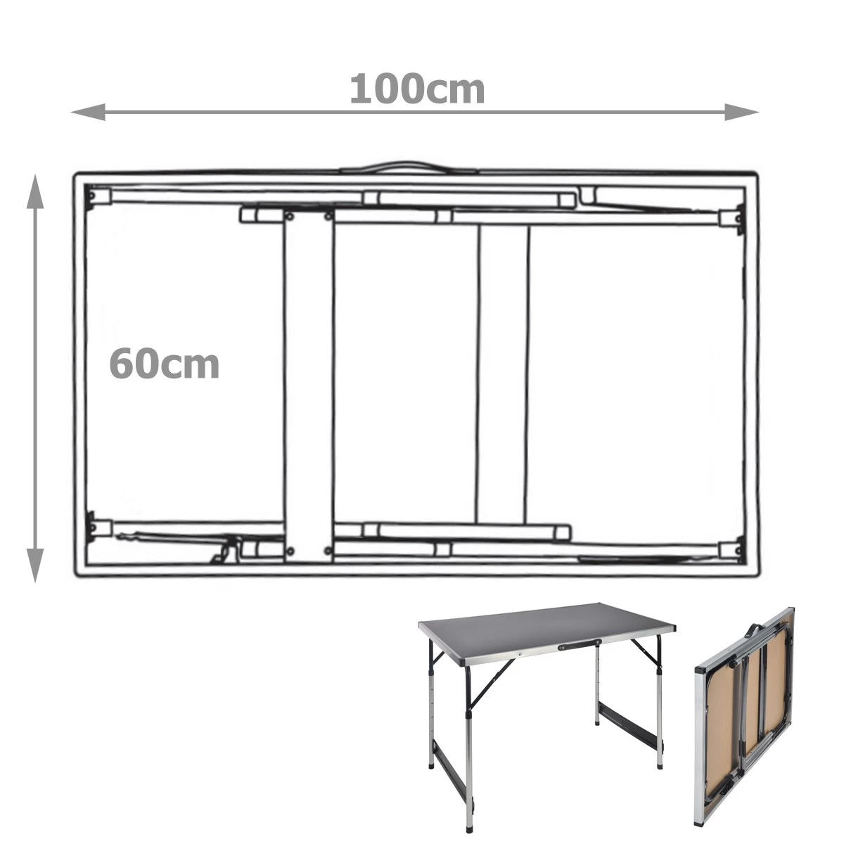 Camping Tisch / Universaltisch 100x60cm - Teleskopfüße (75/80/85/90cm) - Tragbar, Leichtes Aluminium 2 Camping Tisch / Universaltisch 100x60cm - Teleskopfüße (75/80/85/90cm) - Tragbar, Leichtes Aluminium – Bild 2