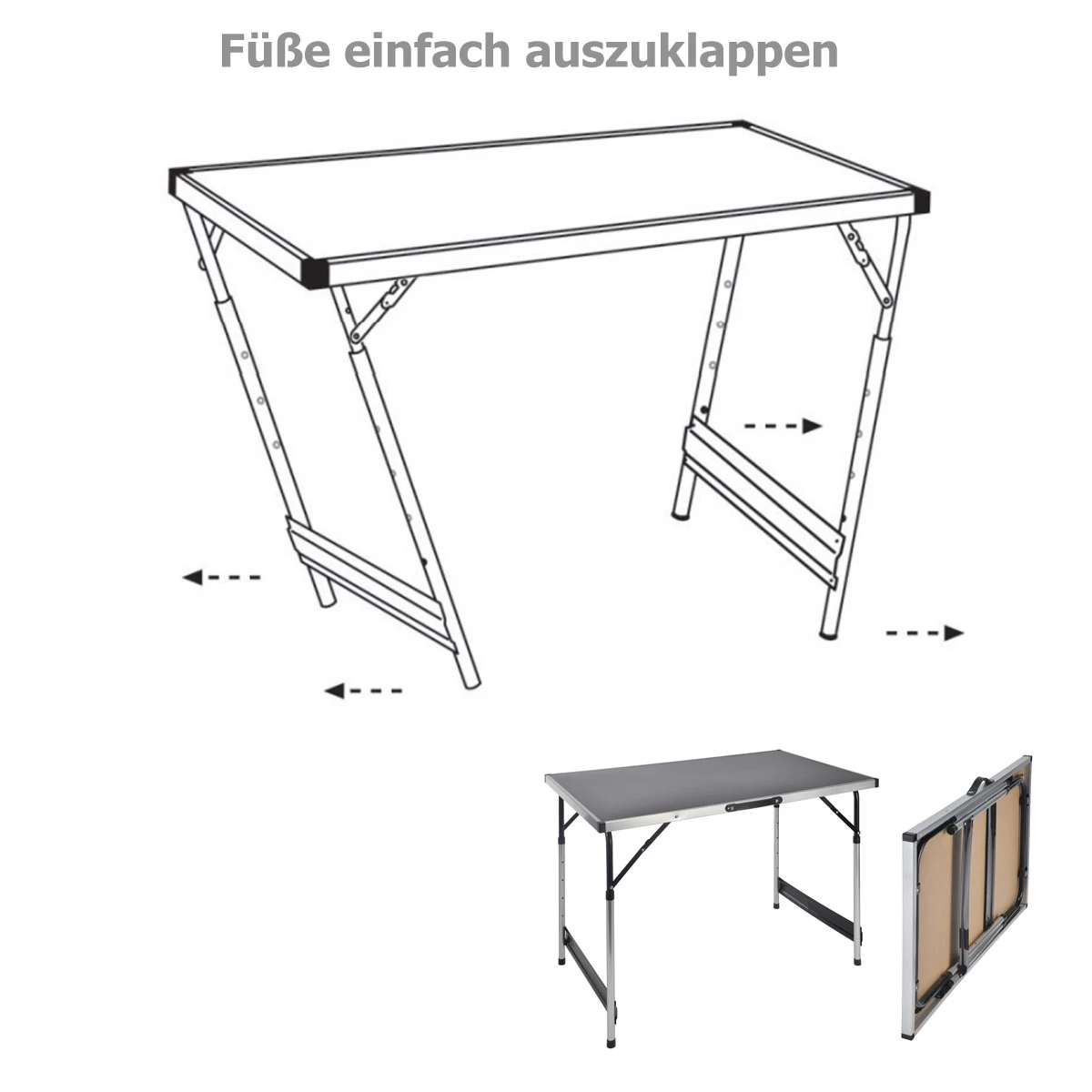 Camping Tisch / Universaltisch 100x60cm - Teleskopfüße (75/80/85/90cm) - Tragbar, Leichtes Aluminium 3 Camping Tisch / Universaltisch 100x60cm - Teleskopfüße (75/80/85/90cm) - Tragbar, Leichtes Aluminium – Bild 3