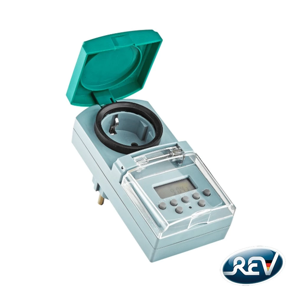 REV Digitale Wochen Zeitschaltuhr IP44 (20 Zyklen/Tag, Max 1800W, Tages-Wochen-/Wochenendprogramm) 2 REV Digitale Wochen Zeitschaltuhr IP44 (20 Zyklen/Tag, Max 1800W, Tages-Wochen-/Wochenendprogramm) – Bild 2