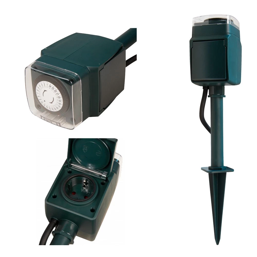 REV Gartensteckdose Mit Mechanischer Tages Zeitschaltuhr (24h, 30min Abstände, Max 3680W) - Mit Erdspieß 1 REV Gartensteckdose Mit Mechanischer Tages Zeitschaltuhr (24h, 30min Abstände, Max 3680W) - Mit Erdspieß
