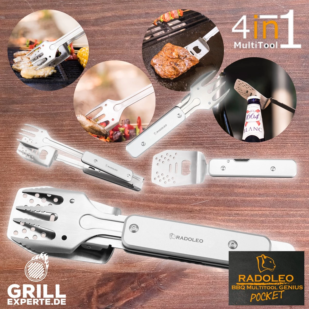RADOLEO® Grill-Multi-Tool GENIUS POCKET Grillbesteck | Zange, Wender, Gabel, Flaschenöffner - 4in1 2 RADOLEO® Grill-Multi-Tool GENIUS POCKET Grillbesteck | Zange, Wender, Gabel, Flaschenöffner - 4in1 – Bild 2