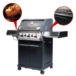 SANTOS S-318 Mit Seiten- & Heckbrenner, Schwarz Inkl. Drehspieß, Rostheber & Silikonablage -Warmes BBQ-Restaurant santos s 318 mit seiten heckbrenner schwarz inkl drehspie rostheber silikonablage 2edb74e0b8825b9d3dc203d33ef154ec
