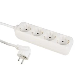 4-fach Steckdosenleiste Weiß, 1,5m Zuleitung - Max 3600W - Kindersicherung